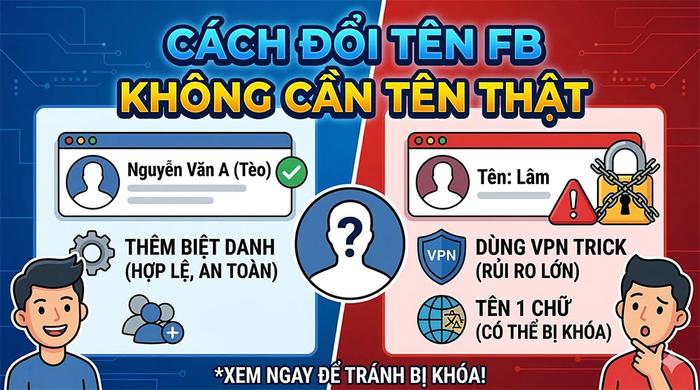 Cách đổi tên Facebook không cần tên thật: Làm sao cho hợp lệ, an toàn và ít bị lỗi?
